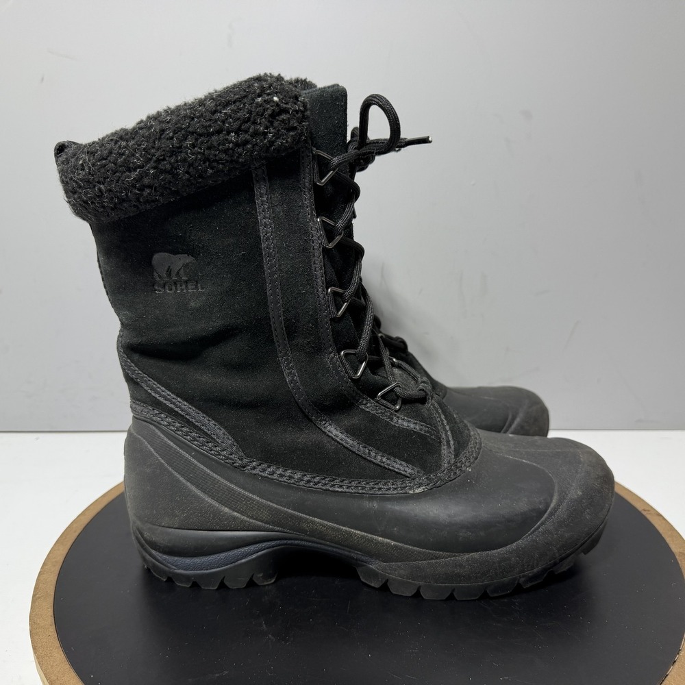 Sorel Boots Womens Size 9.5 Black Suede Insulated Mid Calf Winter NL1579-010